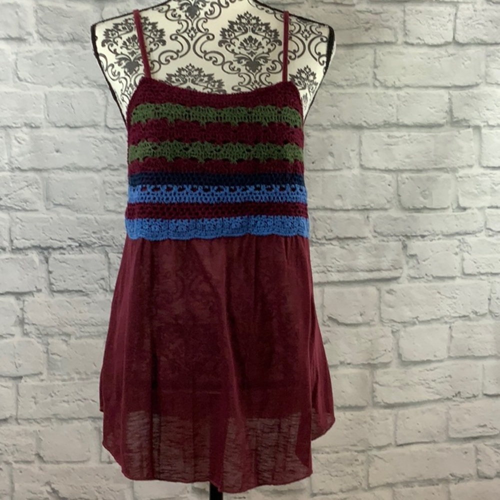 Almost Famous Crochet Embrod Red Plum Tank Top